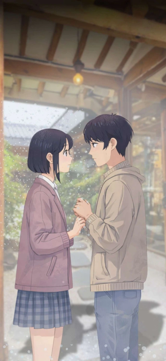 Romantic kdrama couple in snowfall scene Seoul Snow Shower story lock screen