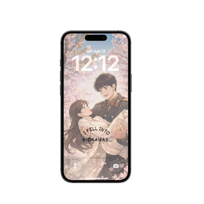 free k-drama lock screen iphone romantic wallpaper illustration couple falling into love scene